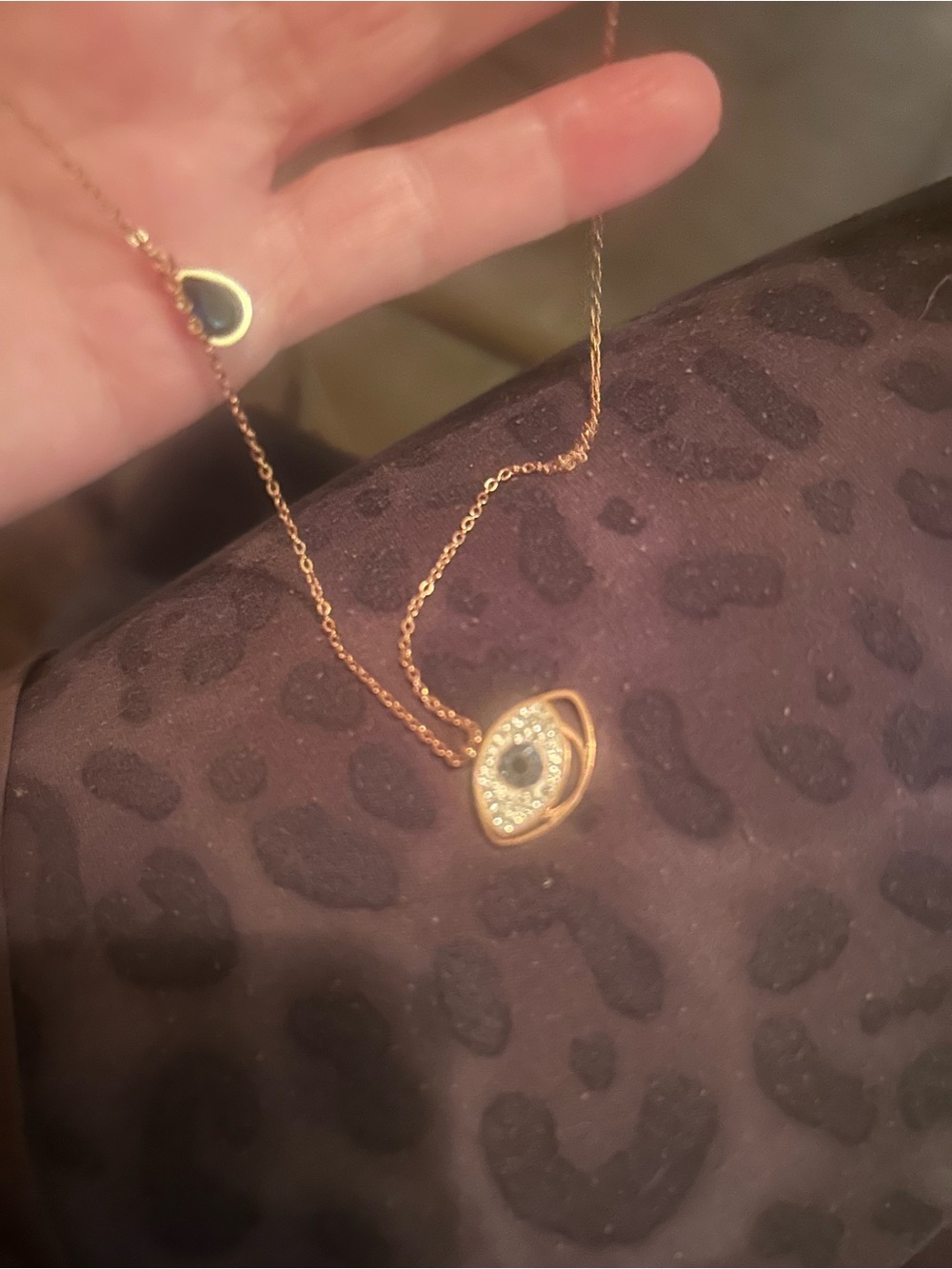Rose Gold Evil Eye Pendant Necklace with Blue Stone